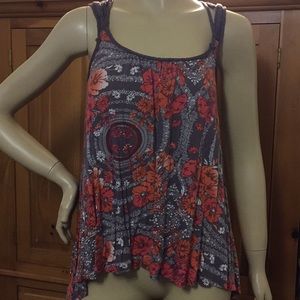 Free People Braided Strap Tank Top Red Floral